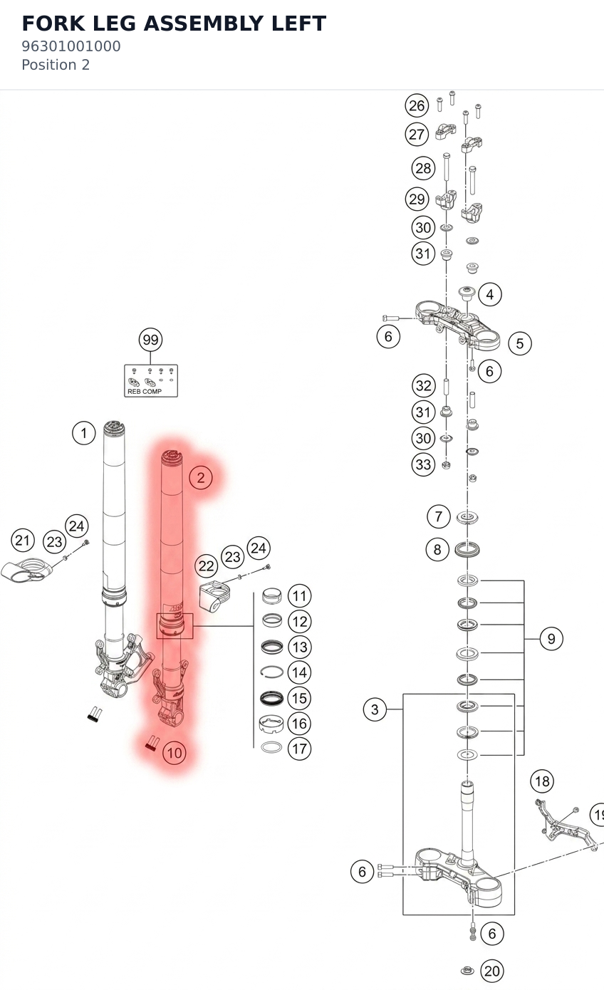 Diagram preview: FORK LEG ASSEMBLY LEFT (96301001000)