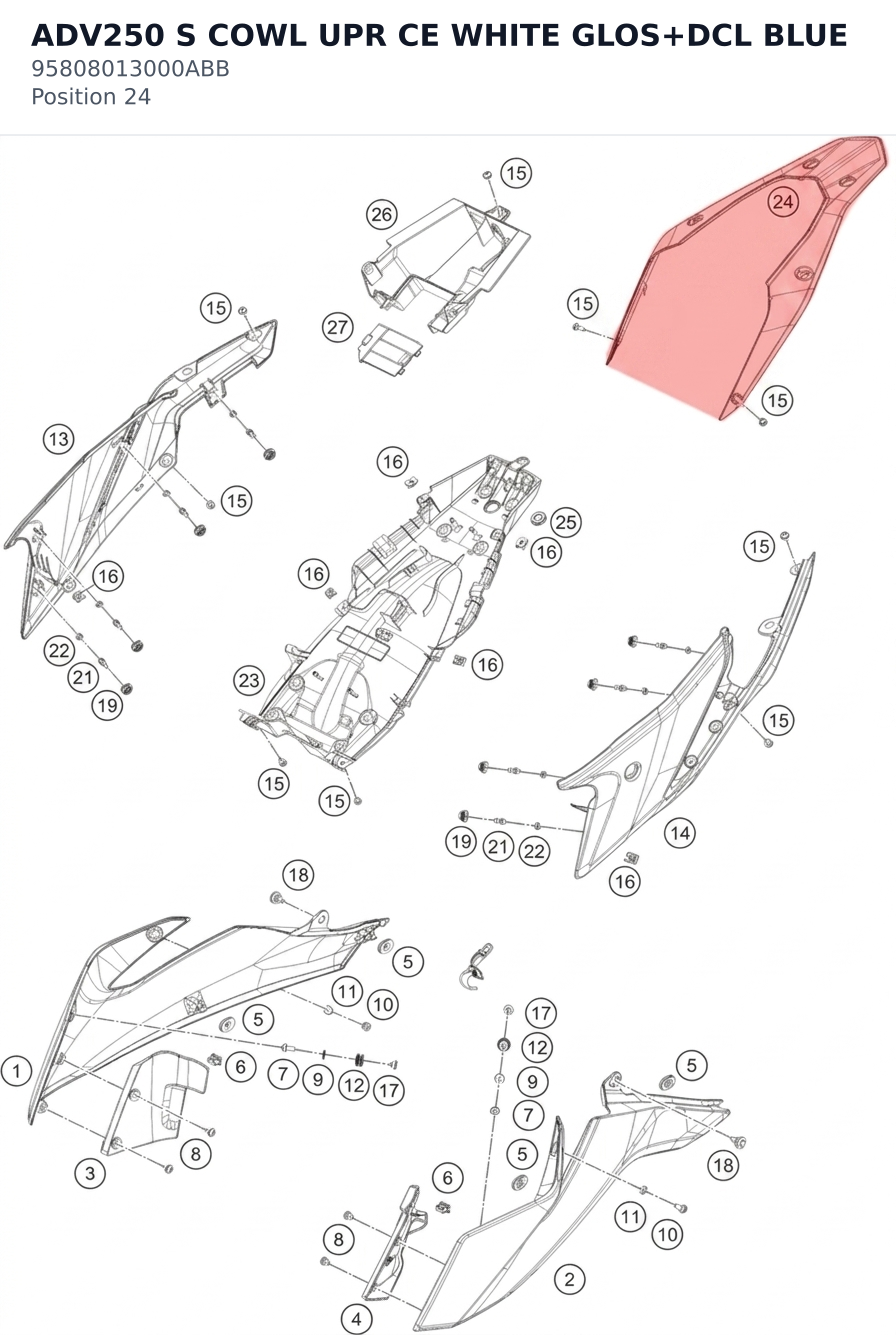 Diagram preview: ADV250 S COWL UPR CE WHITE GLOS+DCL BLUE (95808013000ABB)