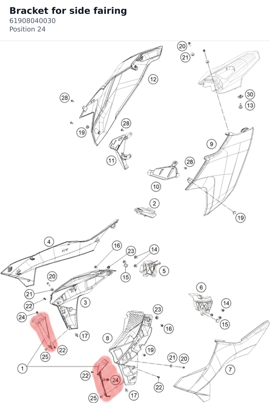 Diagram preview: Bracket for side fairing (61908040030)
