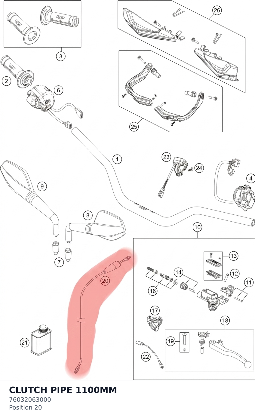 Diagram preview: CLUTCH PIPE 1100MM (76032063000)