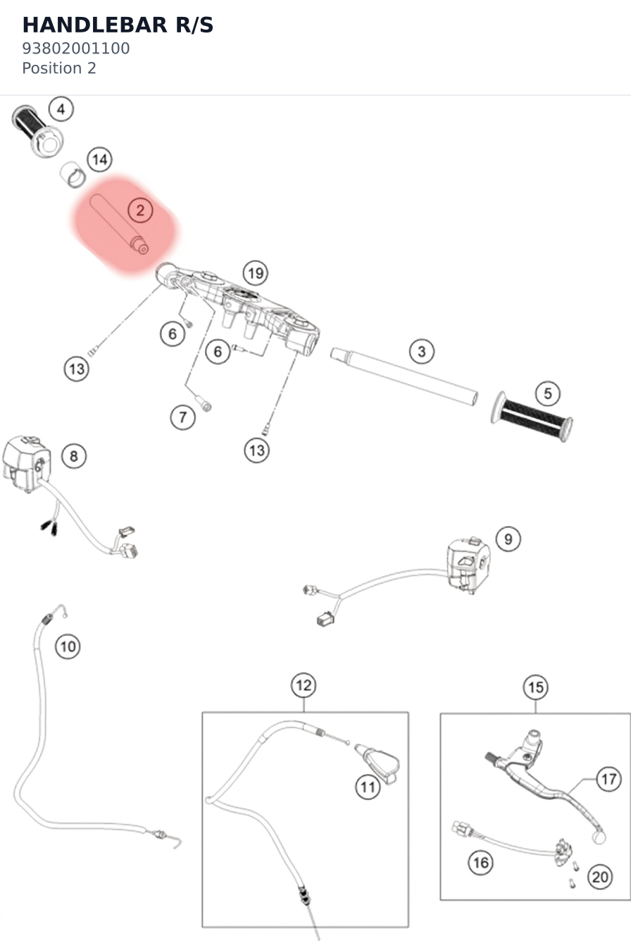 Diagram preview: HANDLEBAR R/S (93802001100)