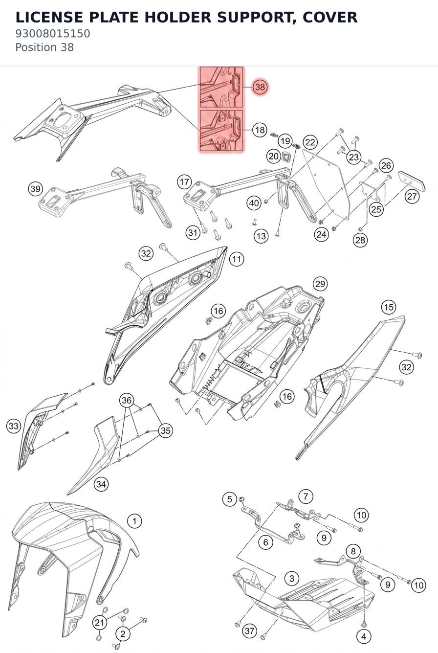 Diagram preview: LICENSE PLATE HOLDER SUPPORT, COVER (93008015150)