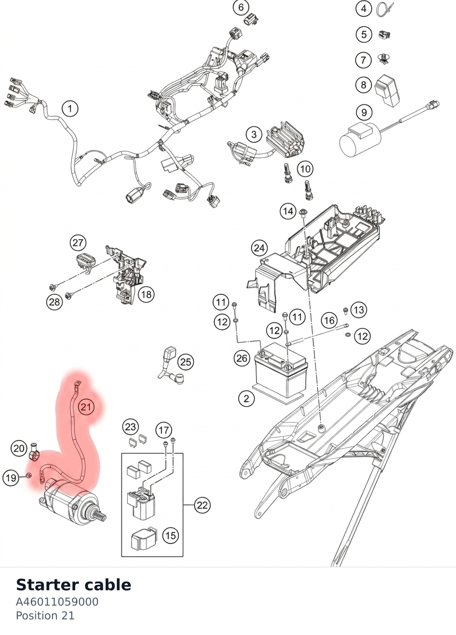 Diagram preview: Starter cable (A46011059000)