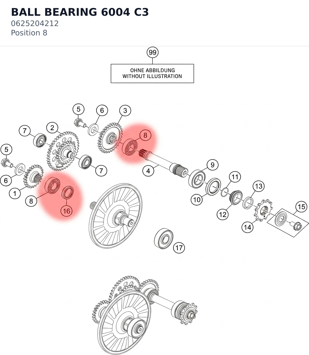 Diagram preview: BALL BEARING 6004 C3 (0625204212)