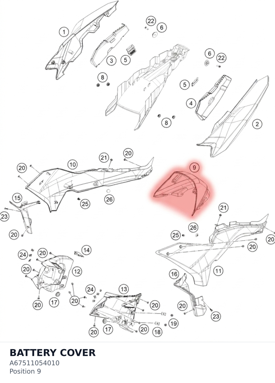 Diagram preview: BATTERY COVER (A67511054010)