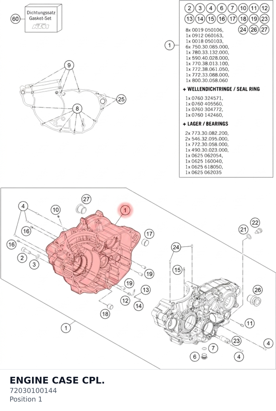 Diagram preview: ENGINE CASE CPL. (72030100144)