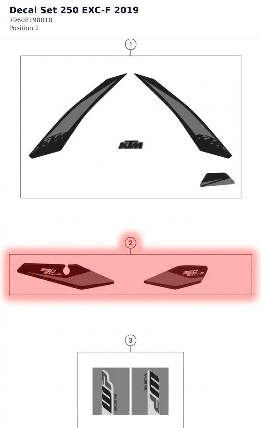 Diagram preview: Decal Set 250 EXC-F 2019 (79608198018)
