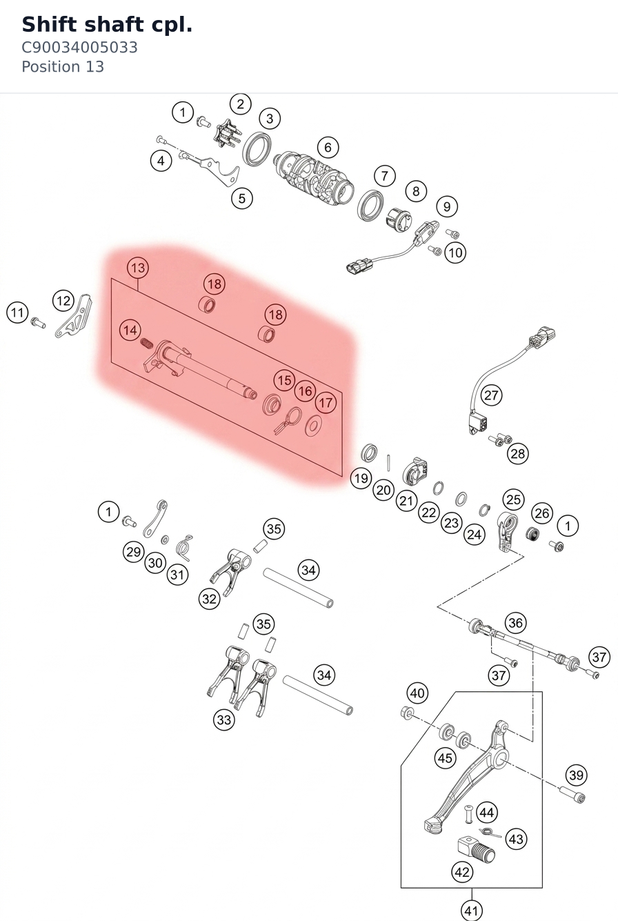Diagram preview: Shift shaft cpl. (C90034005033)
