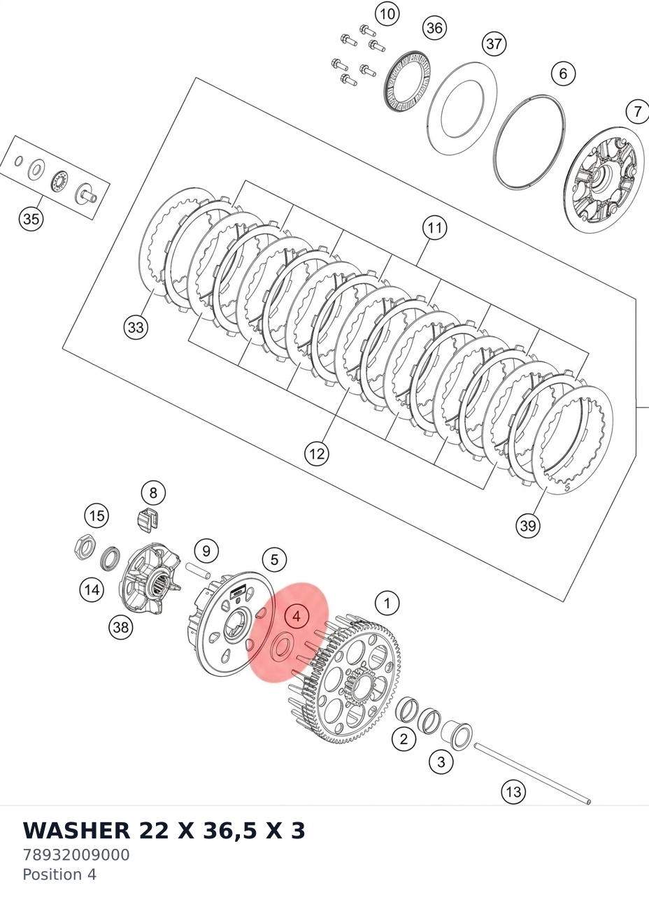 Diagram preview: WASHER 22 X 36,5 X 3 (78932009000)
