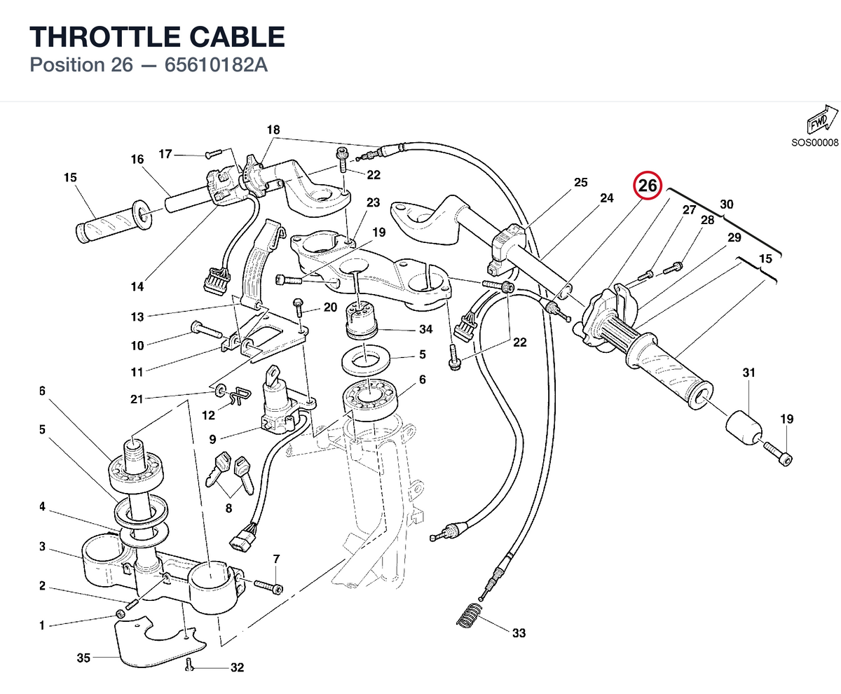 THROTTLE CABLE 65610182A diagram position