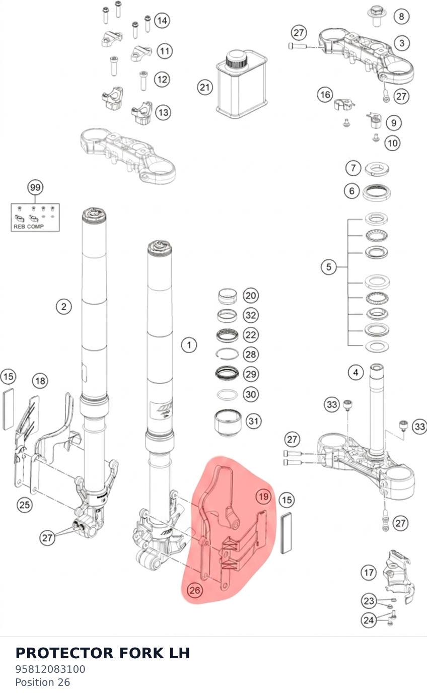 Diagram preview: PROTECTOR FORK LH (95812083100)