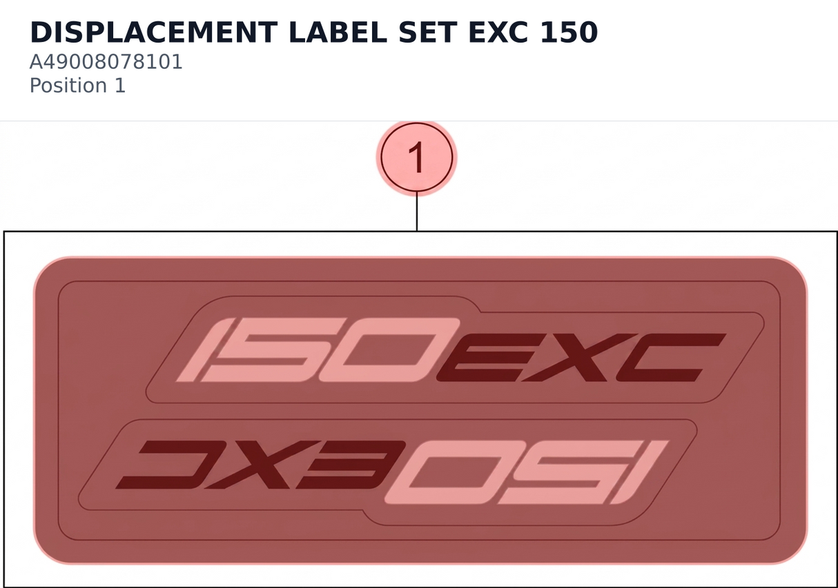 Diagram preview: DISPLACEMENT LABEL SET EXC 150 (A49008078101)
