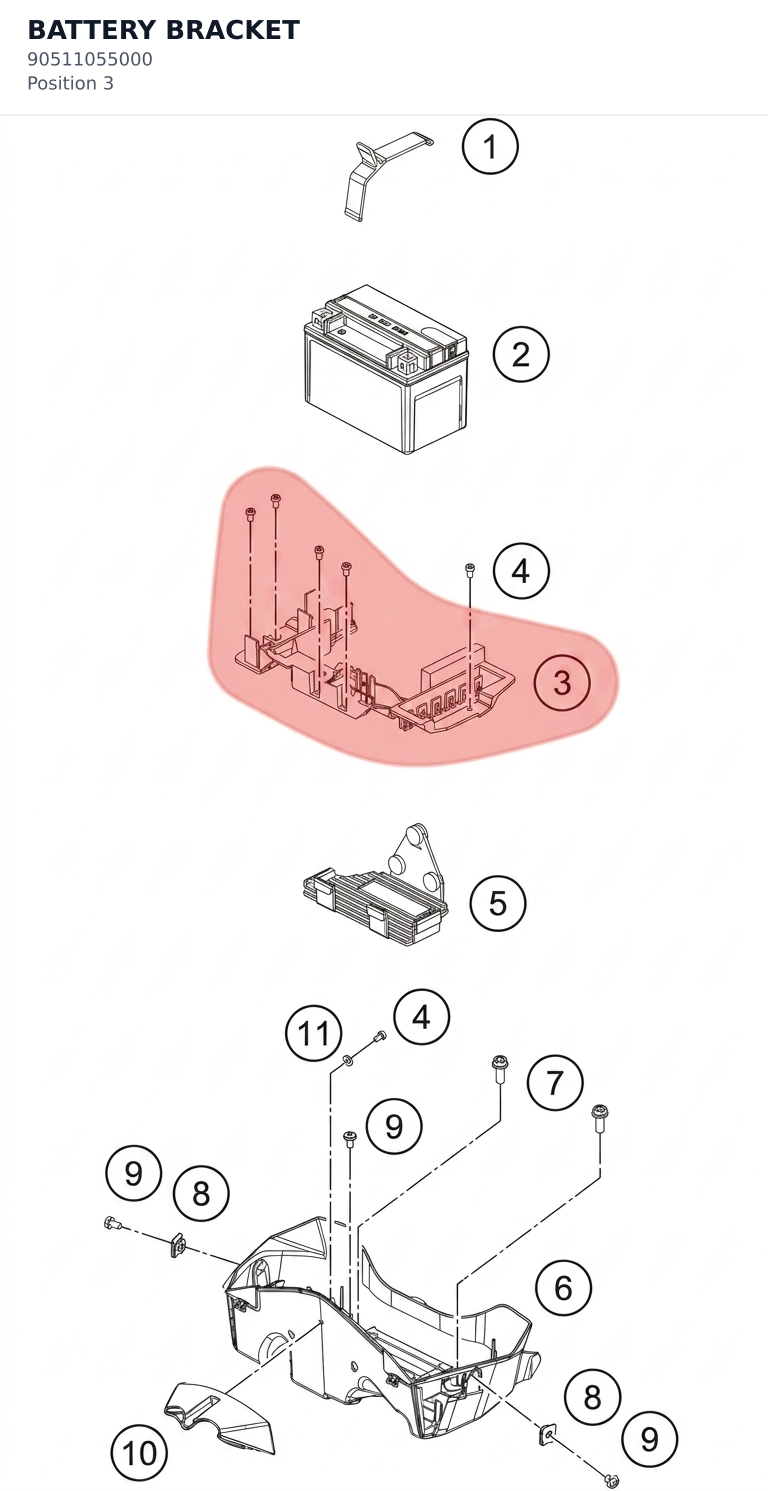 Diagram preview: BATTERY BRACKET (90511055000)