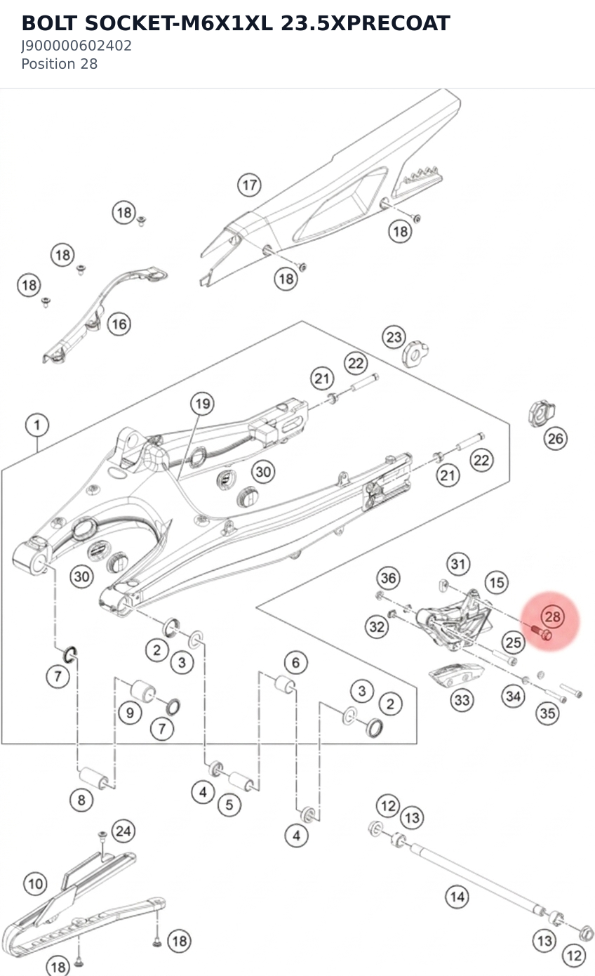 Diagram preview: BOLT SOCKET-M6X1XL 23.5XPRECOAT (J900000602402)