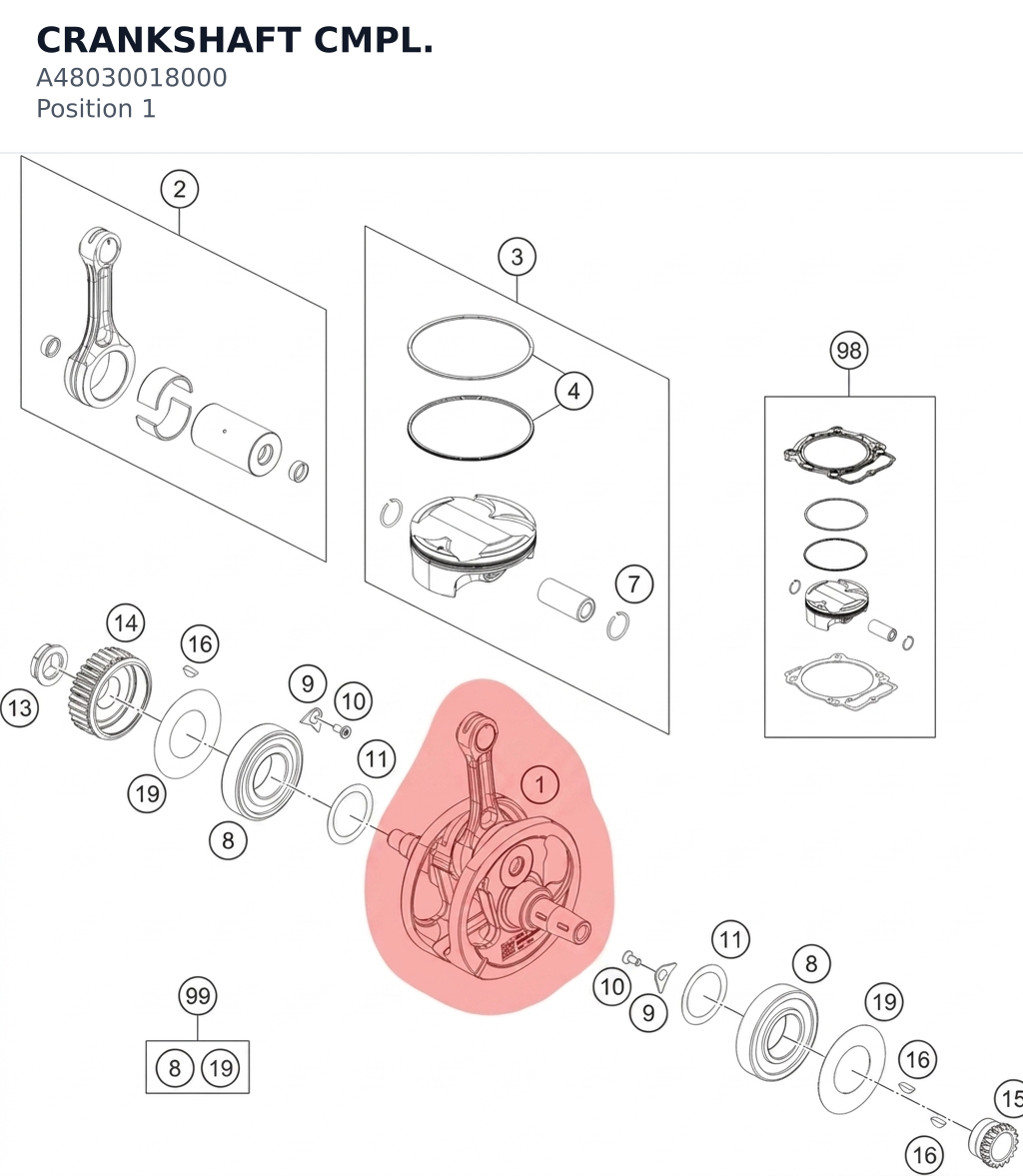 Diagram preview: CRANKSHAFT CMPL. (A48030018000)