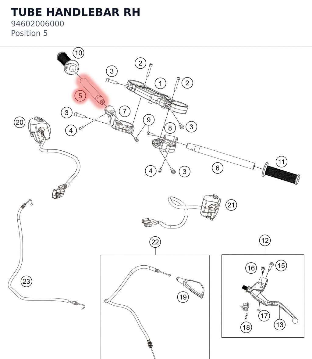 Diagram preview: TUBE HANDLEBAR RH (94602006000)