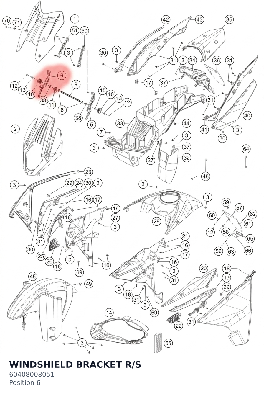 Diagram preview: WINDSHIELD BRACKET R/S (60408008051)