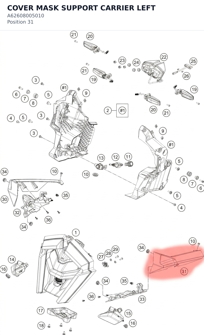 Diagram preview: COVER MASK SUPPORT CARRIER LEFT (A62608005010)