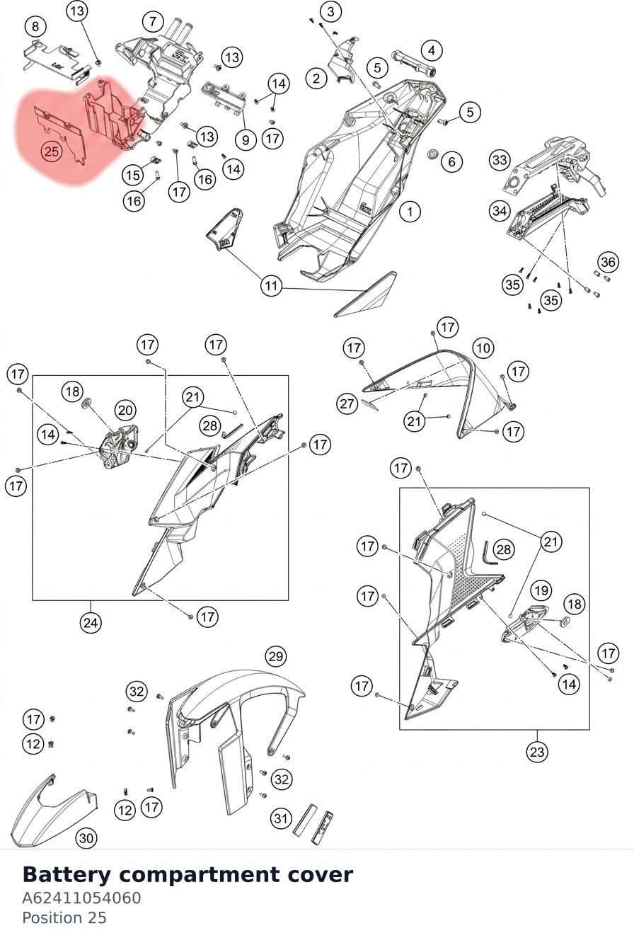 Diagram preview: Battery compartment cover (A62411054060)