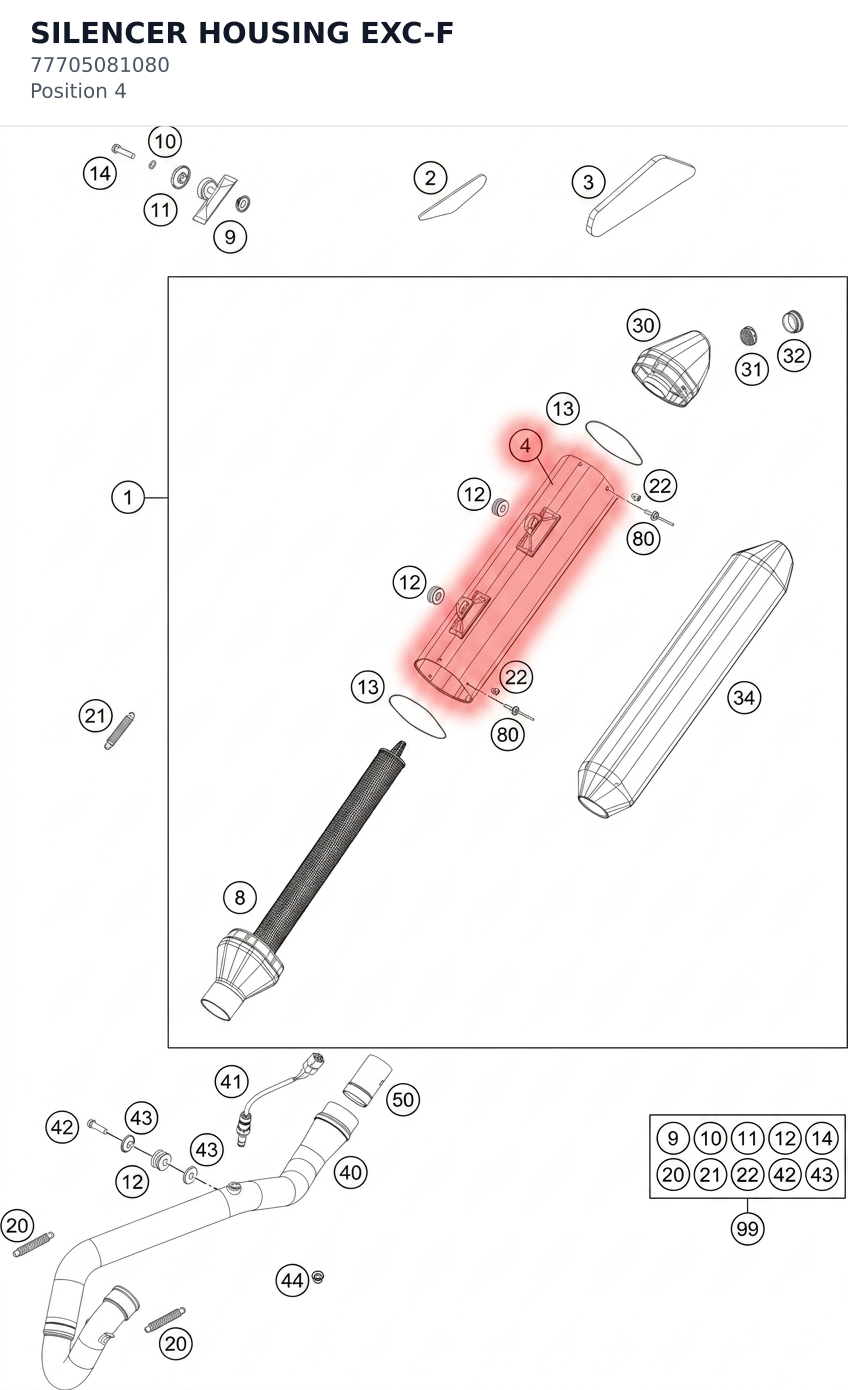 Diagram preview: SILENCER HOUSING EXC-F (77705081080)