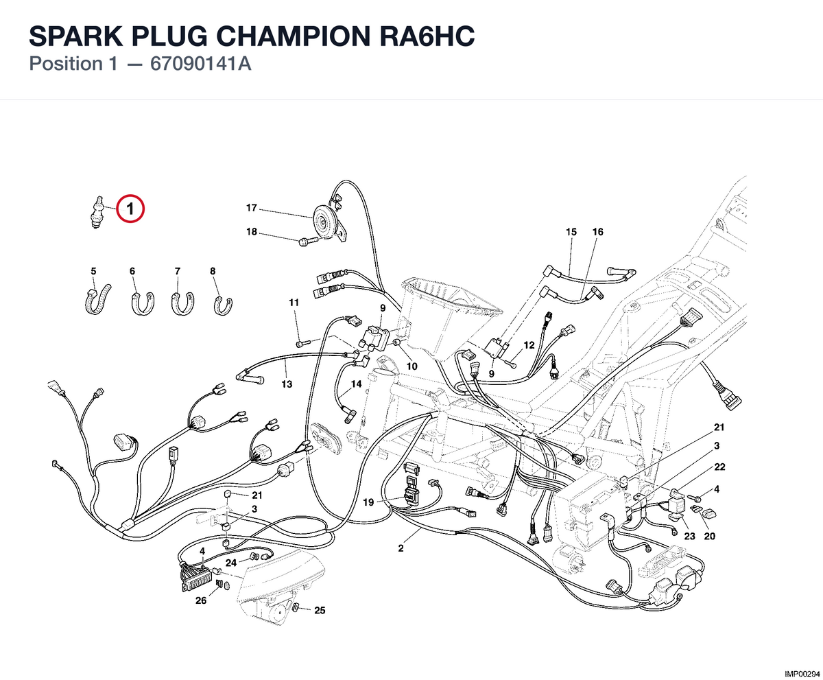 SPARK PLUG CHAMPION RA6HC 67090141A diagram position