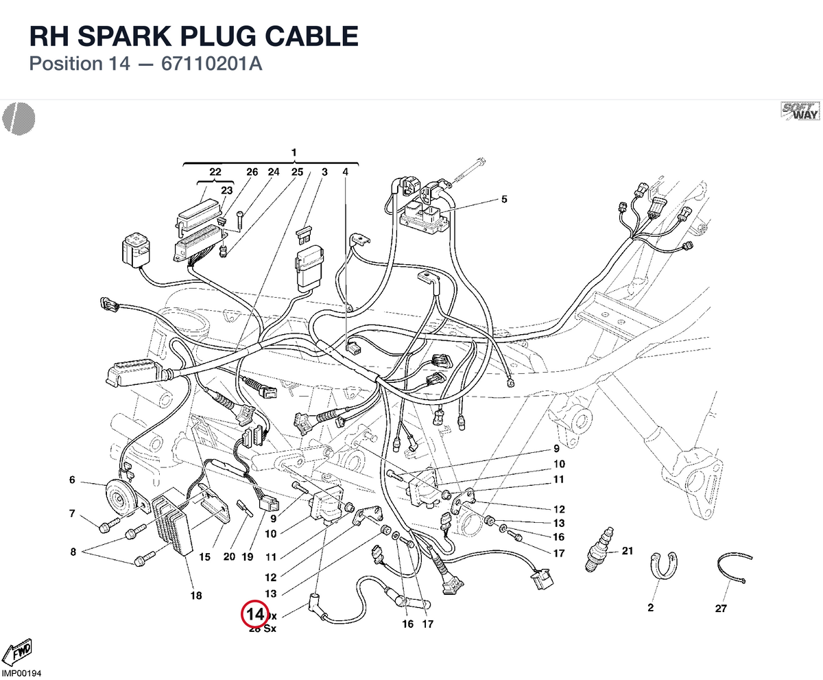 RH SPARK PLUG CABLE 67110201A diagram position