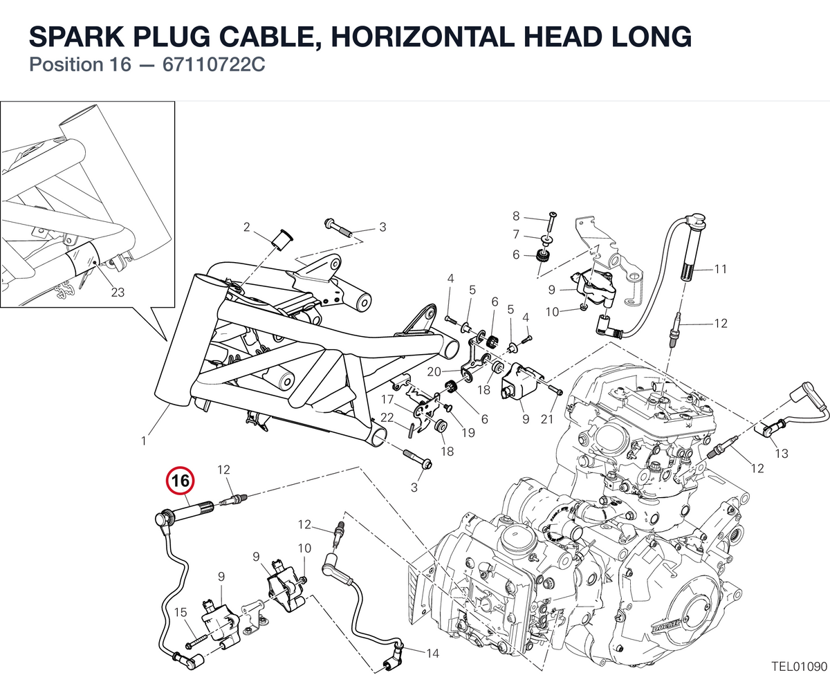 SPARK PLUG CABLE, HORIZONTAL HEAD LONG 67110722C diagram position