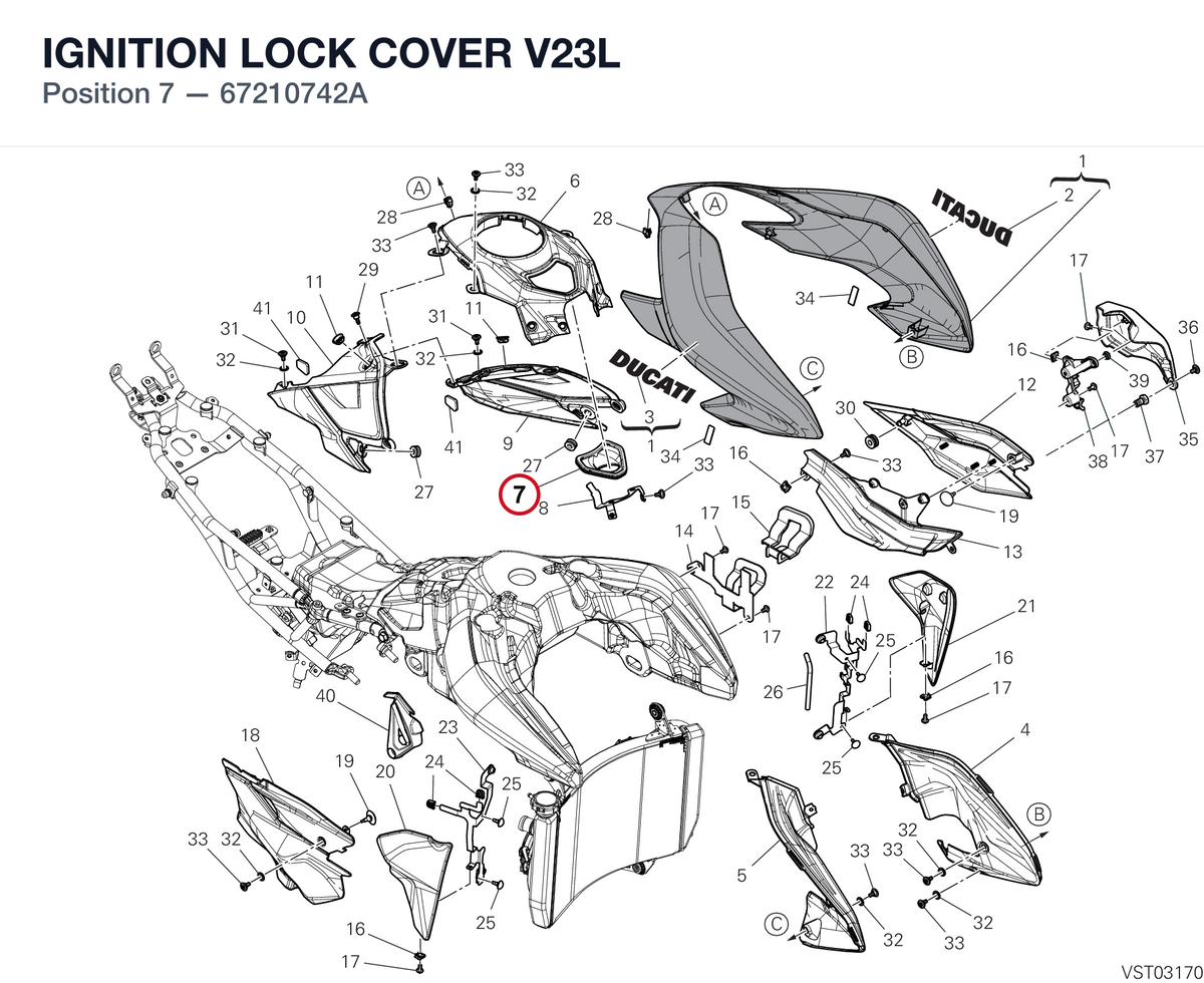 IGNITION LOCK COVER V23L 67210742A diagram position