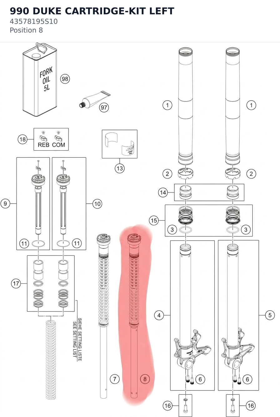 Diagram preview: 990 DUKE CARTRIDGE-KIT LEFT (43578195S10)
