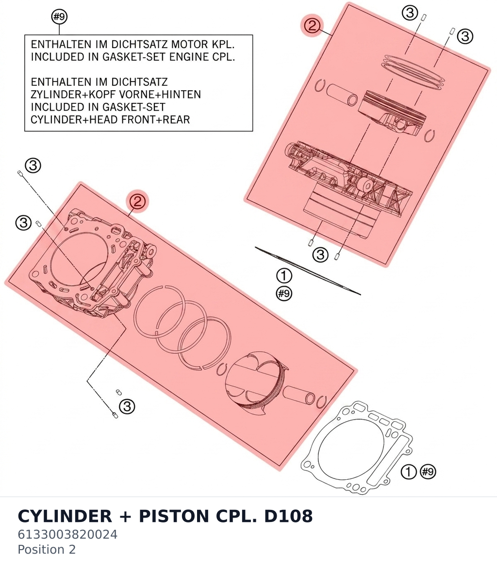 Diagram preview: CYLINDER + PISTON CPL. D108 (6133003820024)