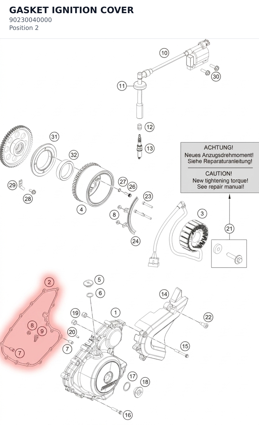 Diagram preview: GASKET IGNITION COVER (90230040000)
