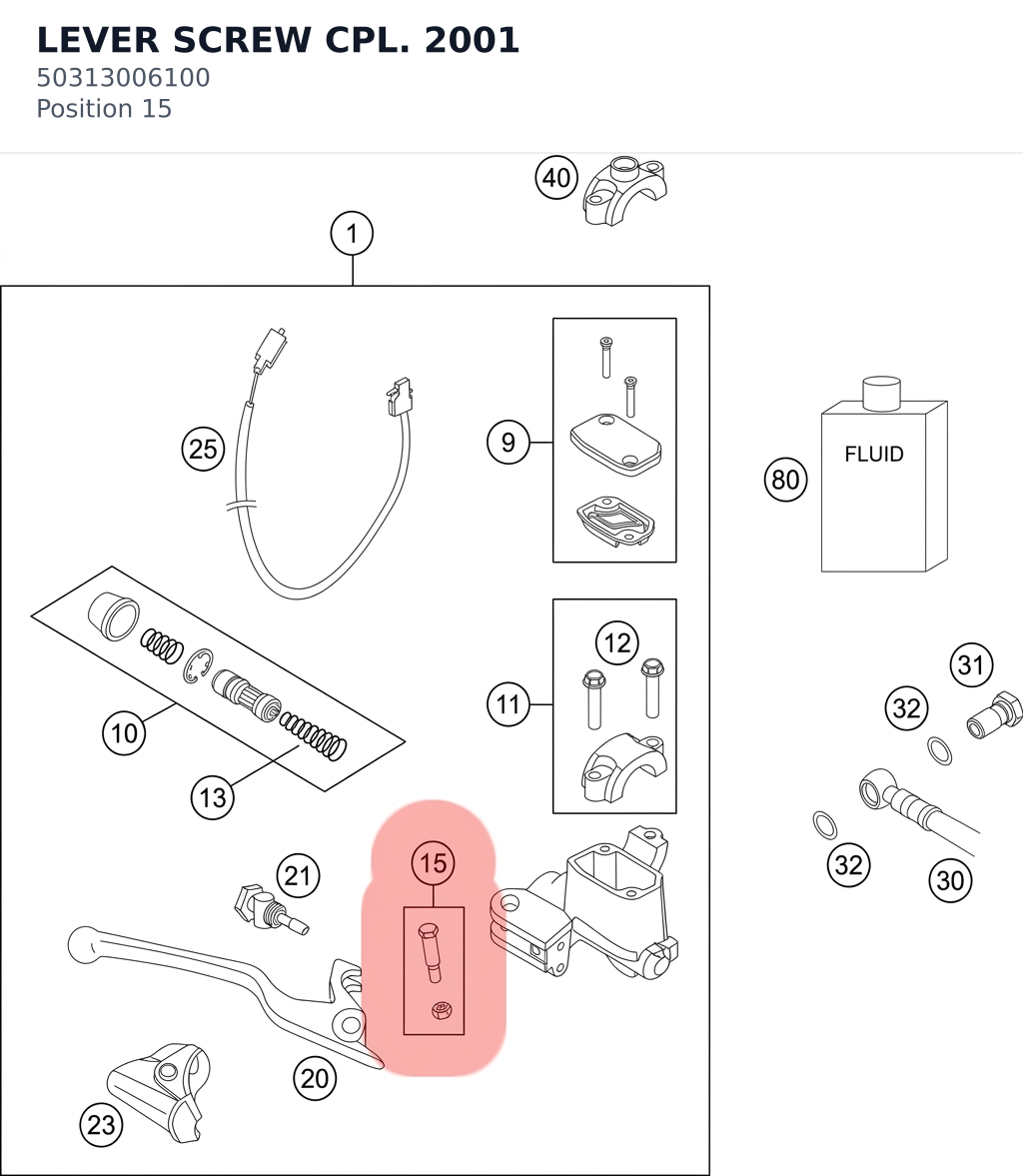Diagram preview: LEVER SCREW CPL. 2001 (50313006100)