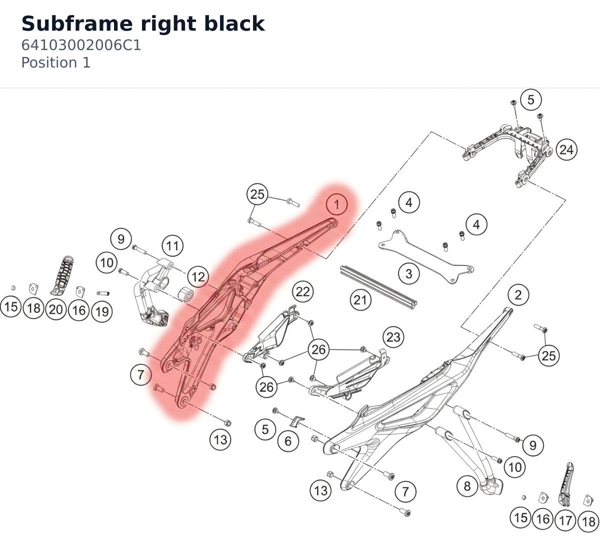 Diagram preview: Subframe right black (64103002006C1)