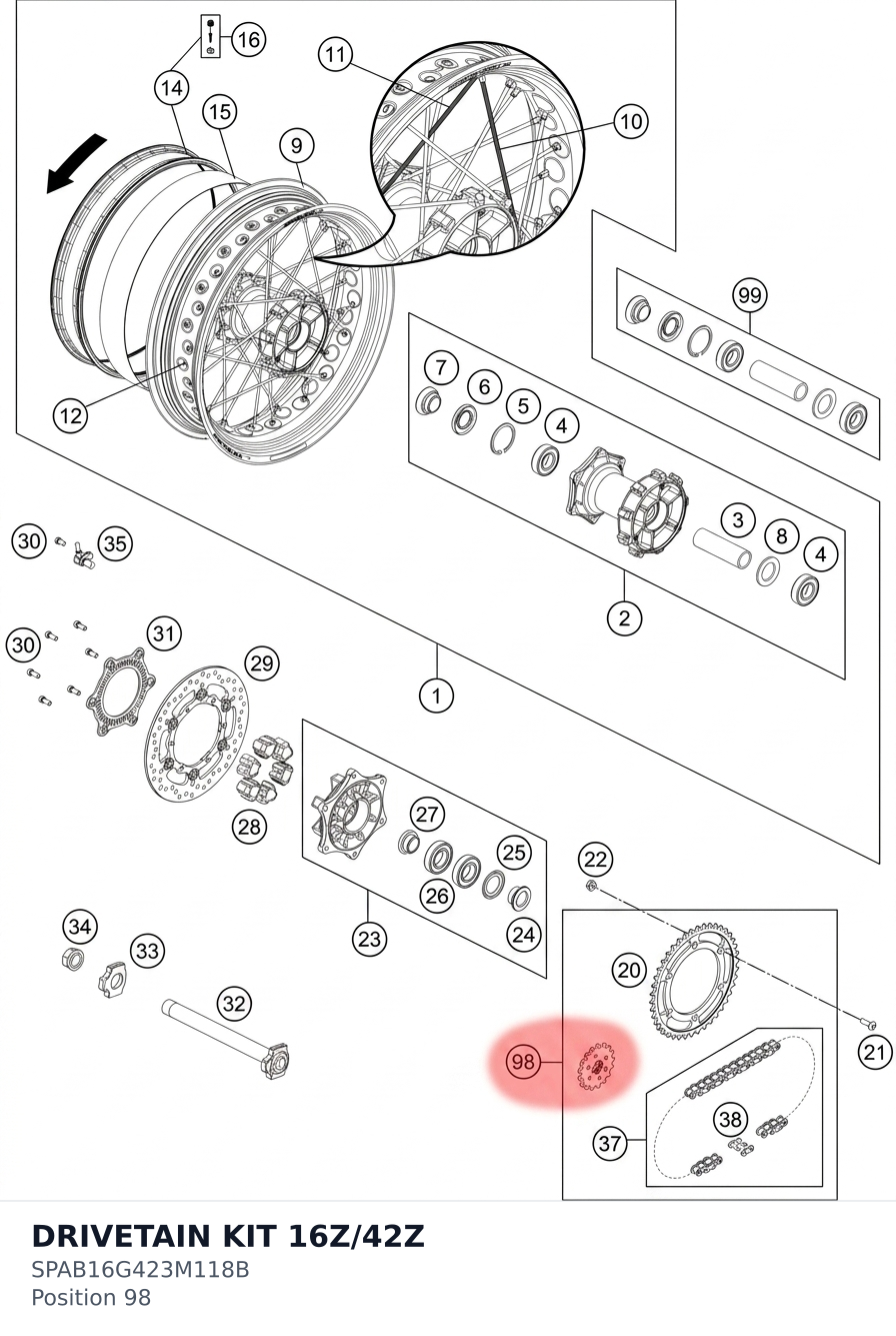 Diagram preview: DRIVETAIN KIT 16Z/42Z (SPAB16G423M118B)