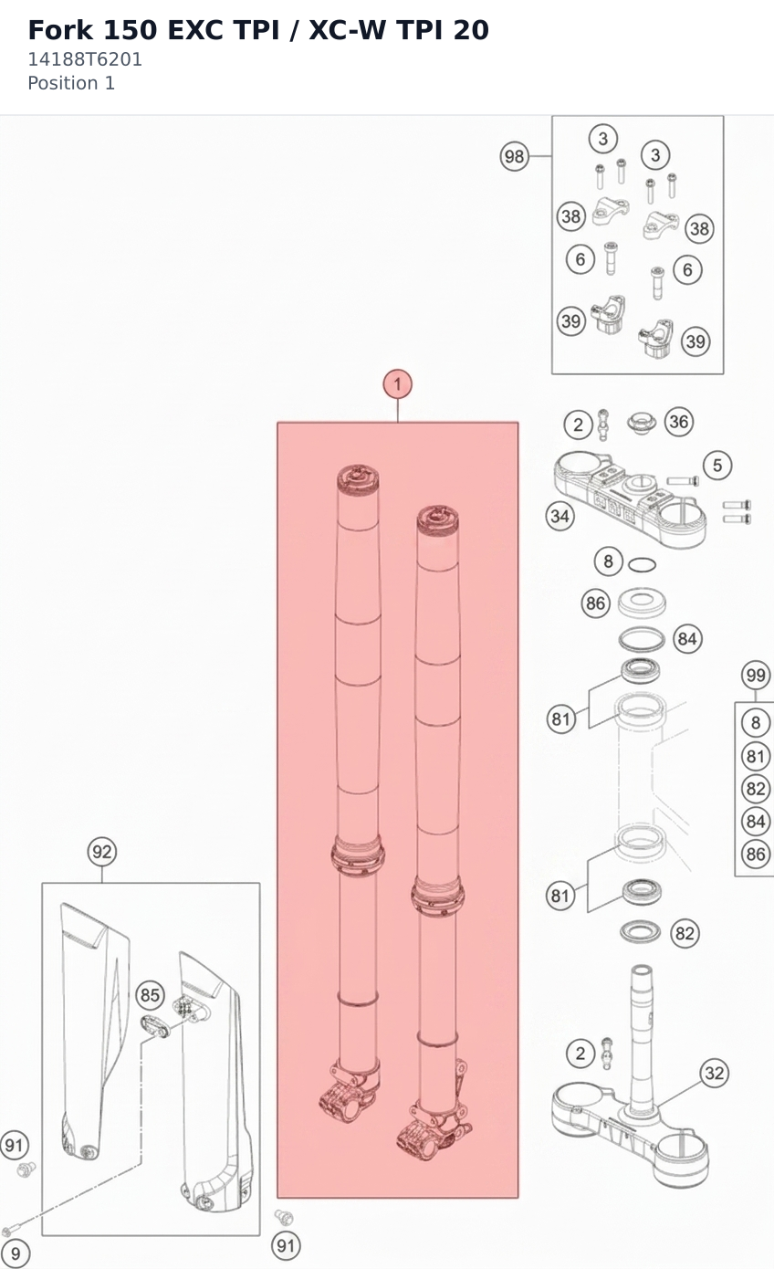 Diagram preview: Fork 150 EXC TPI / XC-W TPI 20 (14188T6201)