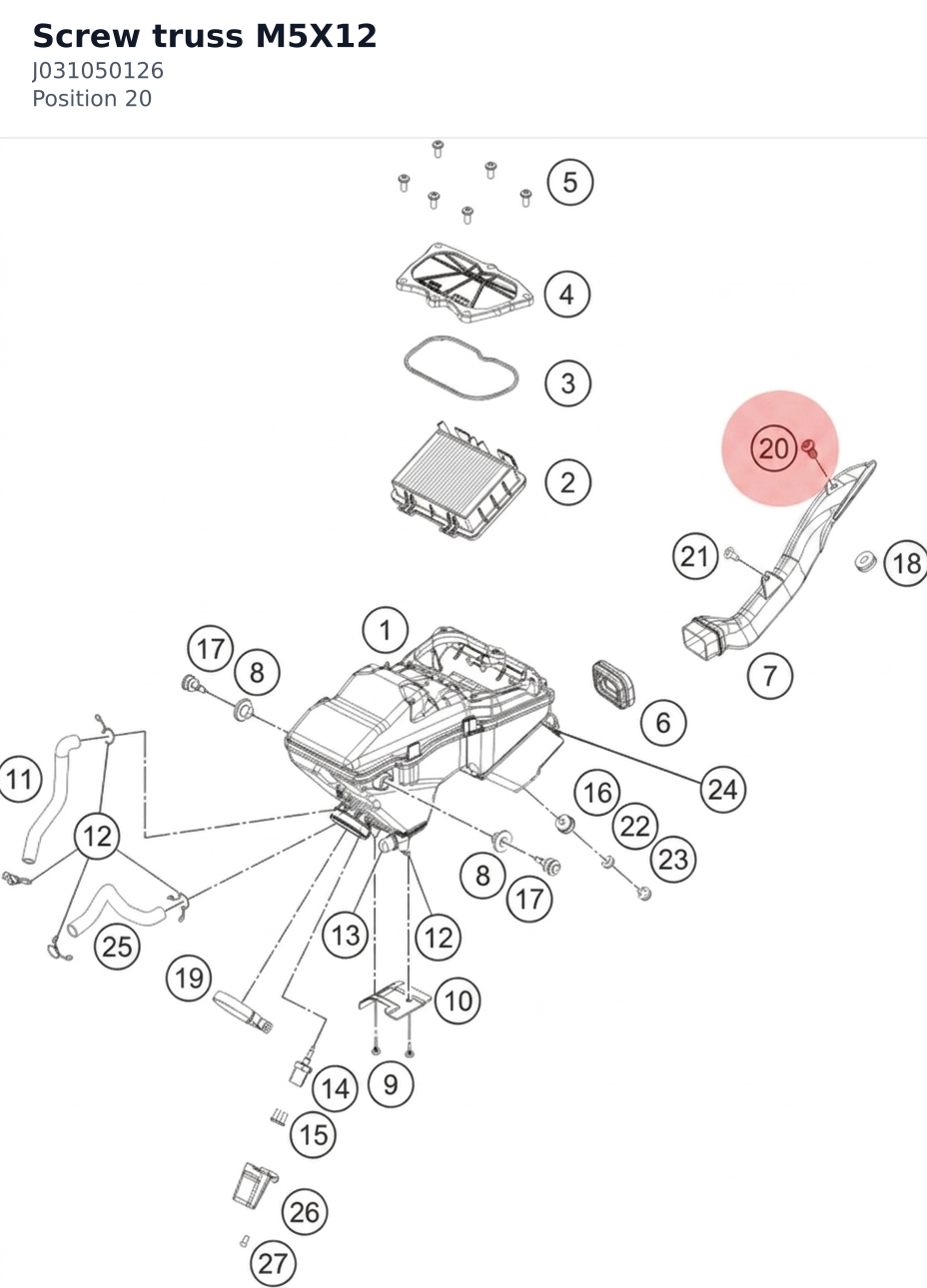 Diagram preview: Screw truss M5X12 (J031050126)