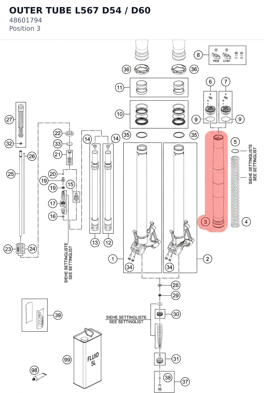 Diagram preview: OUTER TUBE L567 D54 / D60 (48601794)
