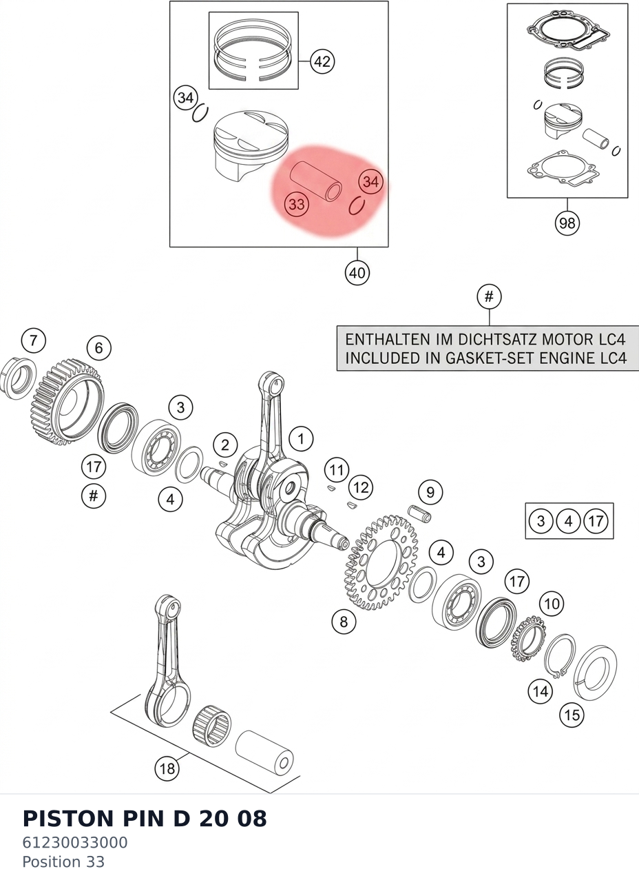 Diagram preview: PISTON PIN D 20 08 (61230033000)