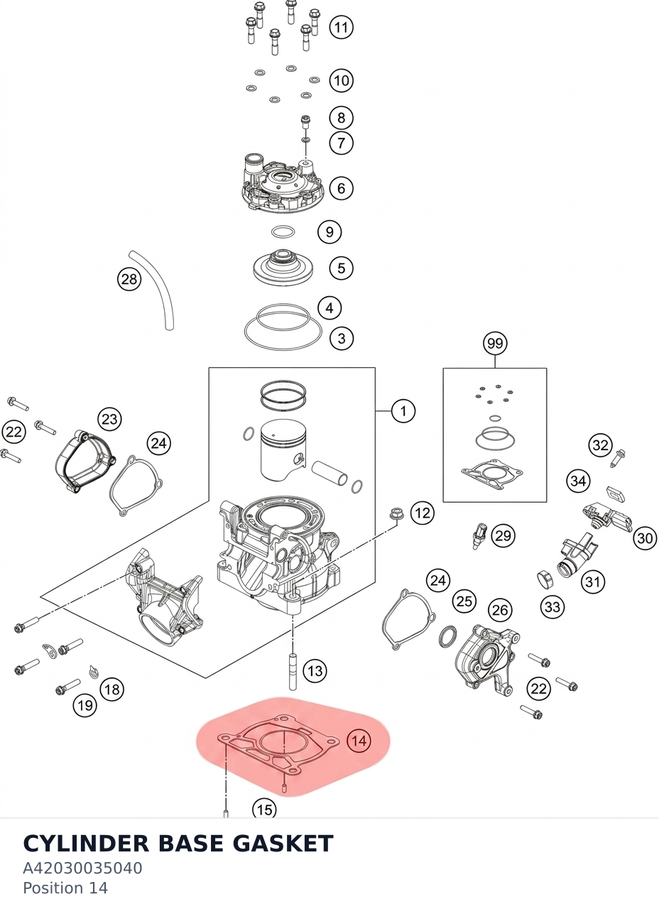Diagram preview: CYLINDER BASE GASKET (A42030035040)