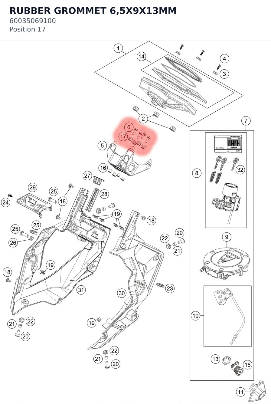 Diagram preview: RUBBER GROMMET 6,5X9X13MM (60035069100)