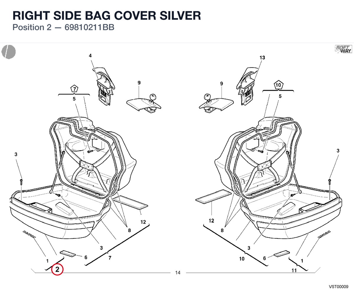 RIGHT SIDE BAG COVER SILVER 69810211BB diagram position