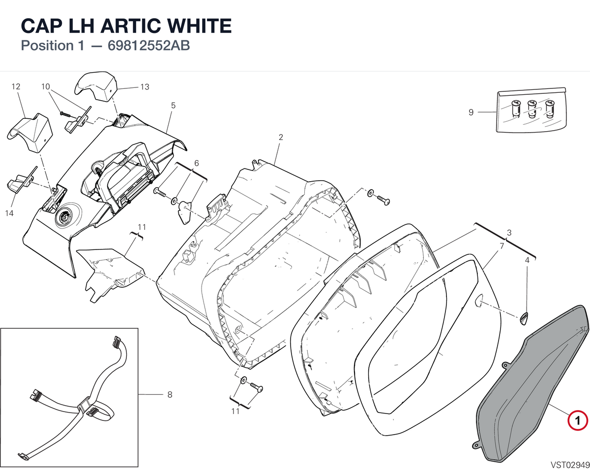 CAP LH ARTIC WHITE 69812552AB diagram position