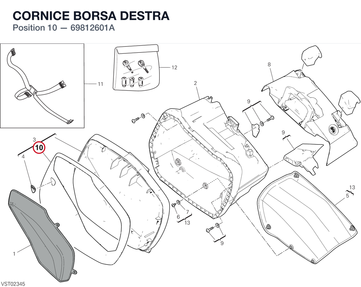 CORNICE BORSA DESTRA 69812601A diagram position