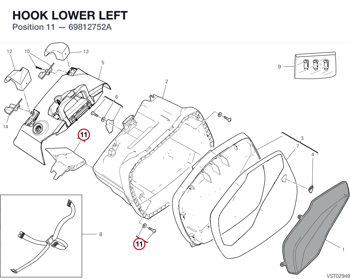 HOOK LOWER LEFT 69812752A diagram position