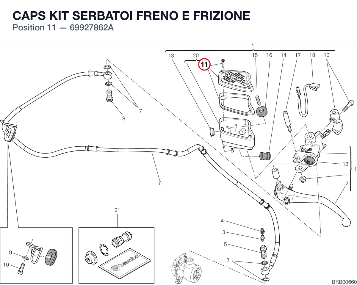 CAPS KIT SERBATOI FRENO E FRIZIONE 69927862A diagram position