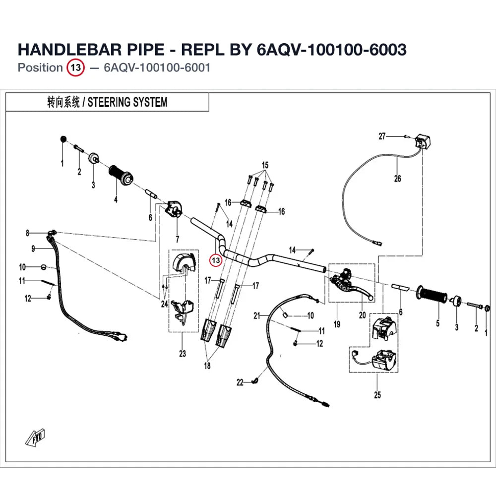 HANDLEBAR PIPE - REPL BY 6AQV-100100-6003 product image
