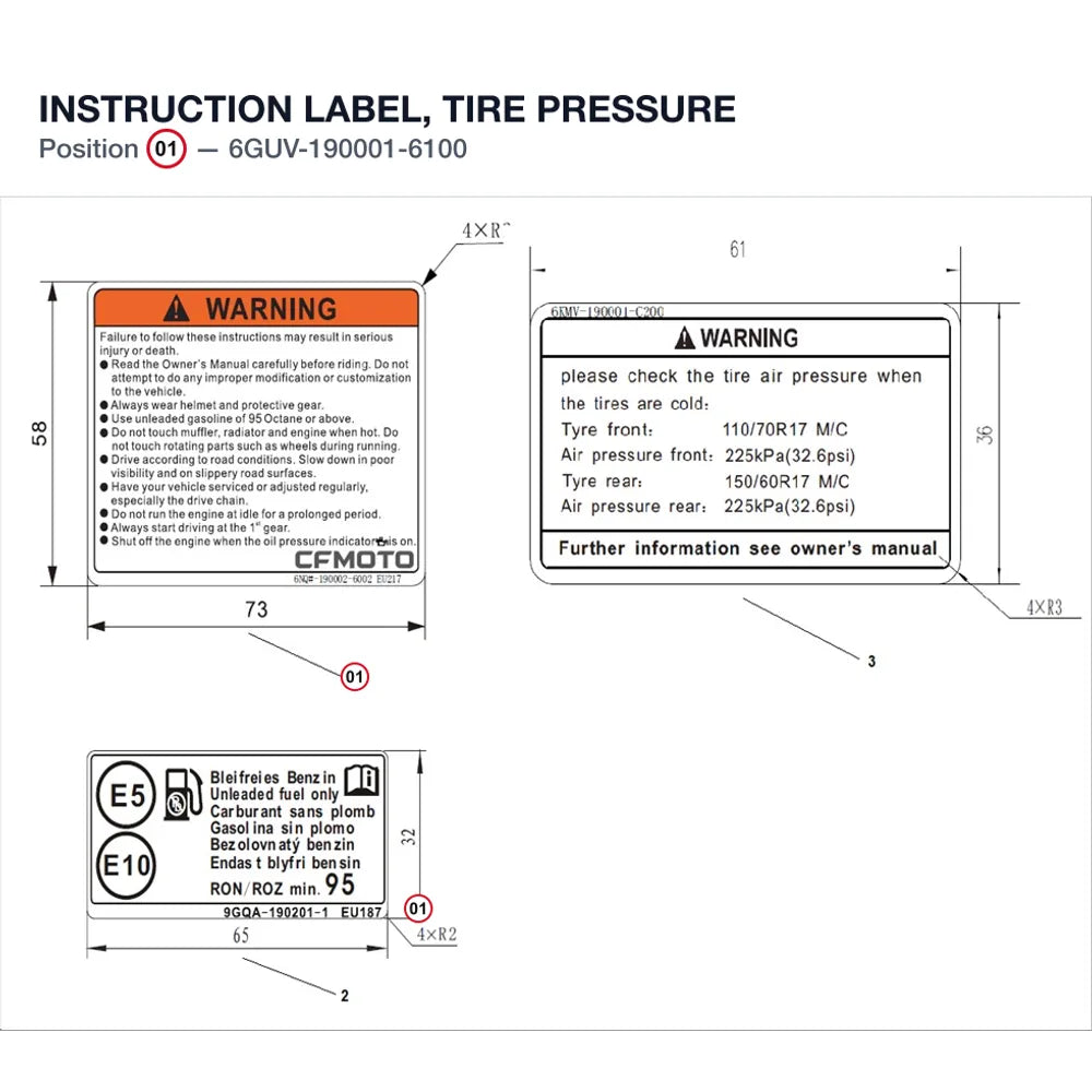 INSTRUCTION LABEL, TIRE PRESSURE product image