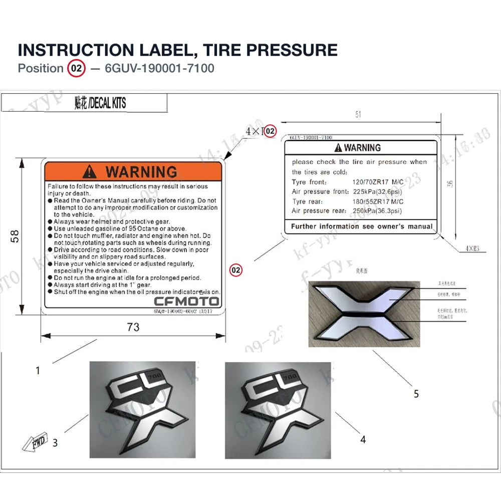 INSTRUCTION LABEL, TIRE PRESSURE product image
