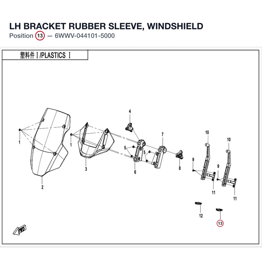 LH BRACKET RUBBER SLEEVE, WINDSHIELD product image