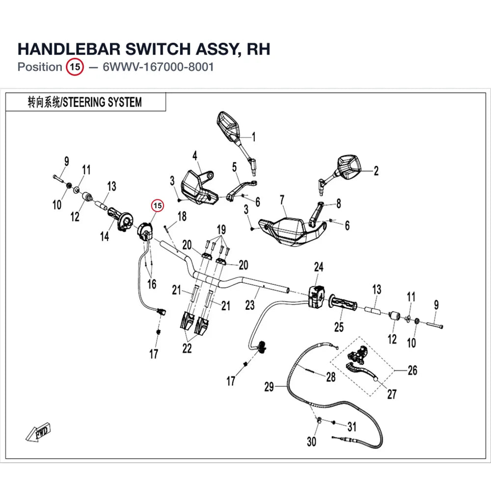 HANDLEBAR SWITCH ASSY, RH product image